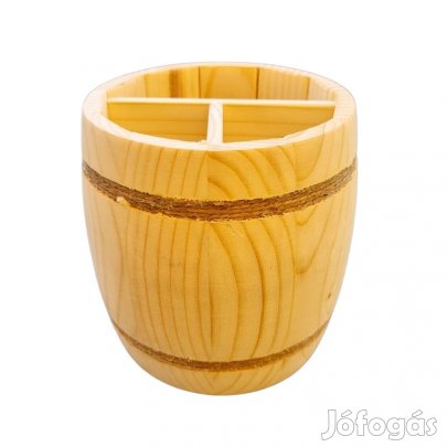 Hordó alakú fa evőeszköztartó