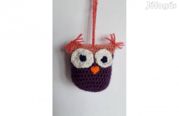 Horgolt színes lila bagoly akasztóval_