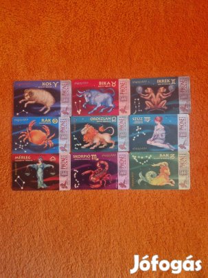 Horoszkópos telefon kártyák 1995-ös 9db