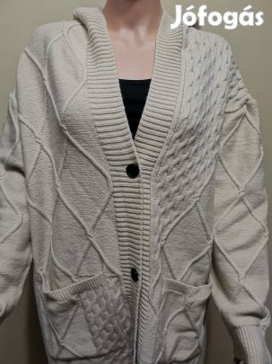 Hosszú, kapucnis kötött kardigán Oxl krém/ekrü Új