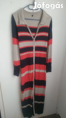 Hosszú csíkos színes végig gombos sztreccs alkalmi ruha 