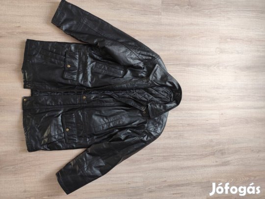 Hosszú fekete 54-s bőrkabát új állapotban Személyes átvételi lehetősé