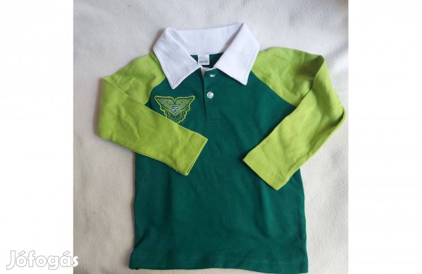 Hosszúujjú kisfiú póló 86/92-es, zöld mintás,