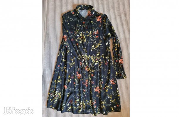 House viszkóz blúz, hosszú, gombos, virágmintás, A-vonalú, újszerű, S