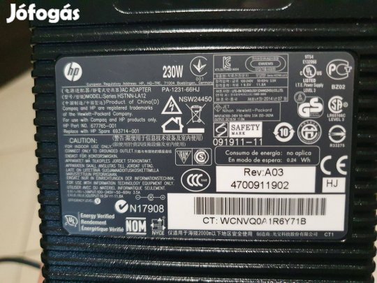 Hstnn-LA12 230W-os HP laptop töltő
