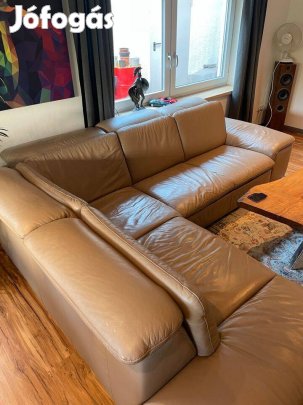 Hukla bőr sarokkanapé capuccino