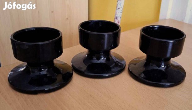 Hurricane vintázs fekete opálüveg gyertyatartók, 3 db