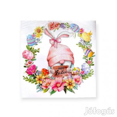 Húsvéti ablakmatrica gnóm Boldog húsvét csillámmal, 30,5 × 30,5 cm