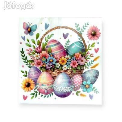 Húsvéti ablakmatrica kosaras tojás és virág mintás, csillámos, 30,5