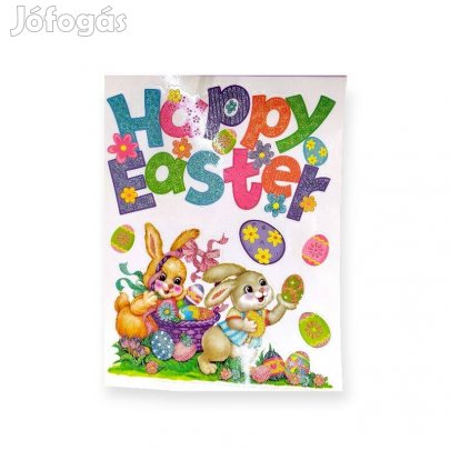 Húsvéti ablakmatrica nyúl és tojás Boldog húsvét csillámmal, 29 ×