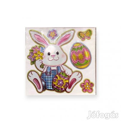 Húsvéti ablakmatrica nyúl és virágmintás tojások, 5 darabos