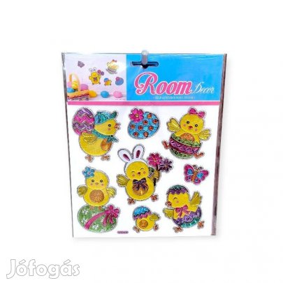 Húsvéti ablakmatrica színes tojásos csirkemintás, 8 darabos