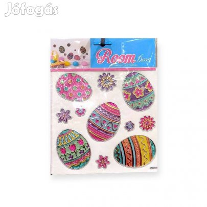Húsvéti ablakmatrica színes virágtojás mintás, 11 darabos