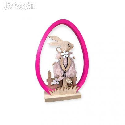 Húsvéti dekoráció nyuszi rózsaszín tojásban 17 cm