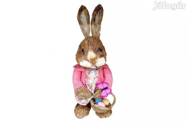 Húsvéti dekoráció természetes rost nyuszi virágos ruhában, tojásos k