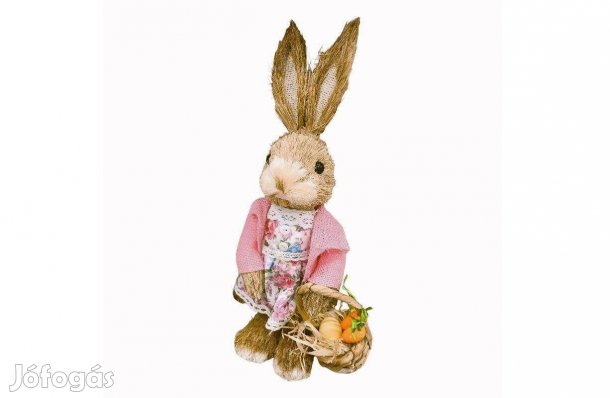 Húsvéti dekoráció természetes rost nyuszi virágos ruhában, tojásos k