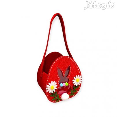 Húsvéti dekoratív tojás alakú filc kosár piros 13x9x15 cm