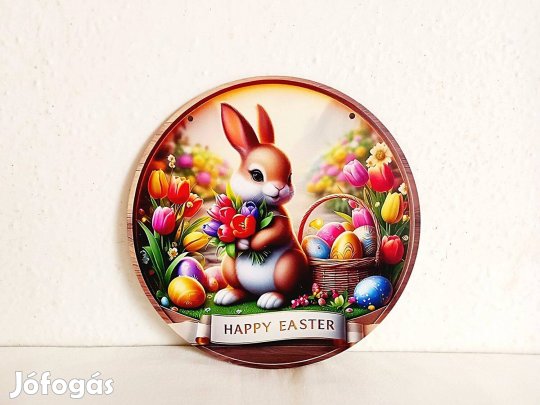 Húsvéti dísz, ajtódísz, fali dekoráció, nyuszi, tojás, átmérő 20 cm