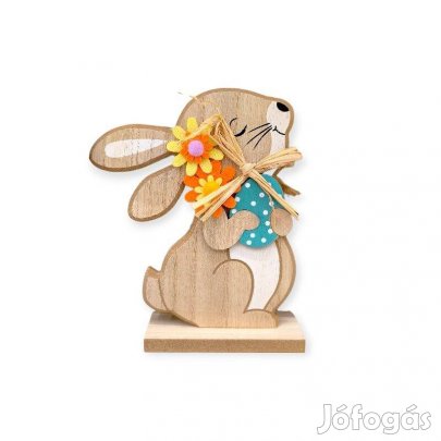Húsvéti fa asztaldísz nyúl figurával, virágokkal és tojásokkal 16,5 cm
