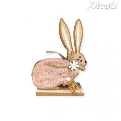 Húsvéti fa nyúl asztaldísz rózsaszín szőrmével Boldog húsvét 15x4x18