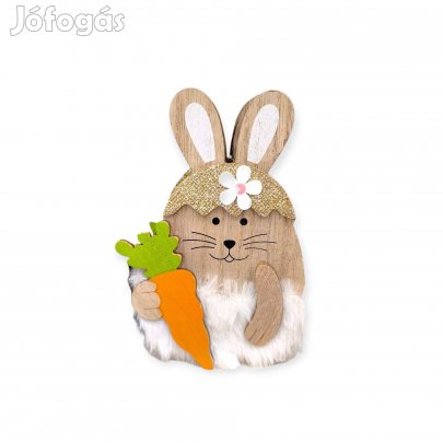 Húsvéti fa nyuszi asztaldísz műszőrrel és sárgarépával 10x2x14cm