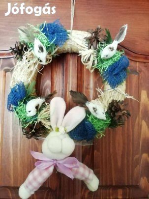 Húsvéti nyuszis ajtó kopogtató madarakkal, nagyméretű