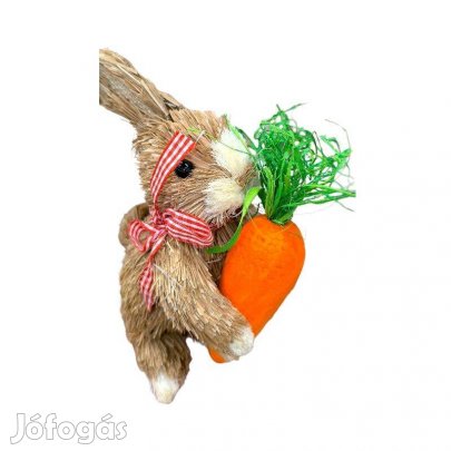 Húsvéti természetes rost nyuszi répával díszített figura, 19 cm