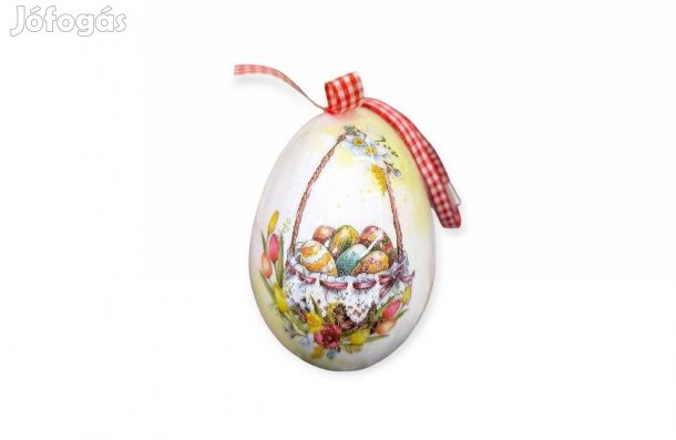 Húsvéti tojás kosármintás színes tojásokkal, piros szalaggal, 7,5 cm