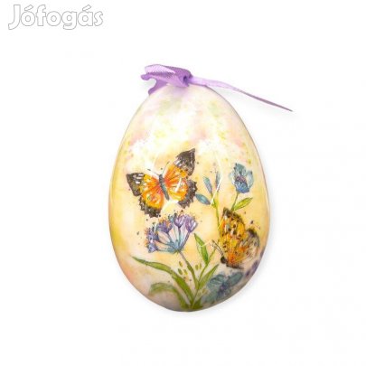 Húsvéti tojás pillangós dekoráció lila szalaggal, 7,5 cm