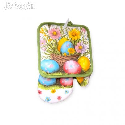 Húsvéti virágos és tojásmintás edényfogó kesztyű szalvétával, 2 db-os