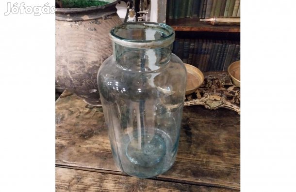 Huta üveg, 8 literes régi befőttes üveg, szép kékes színű