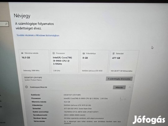 I9-9900 gamer asztali pc geforce Gtx1070 Videókártya 8gb