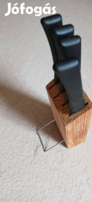 IKEA 4-es rozsdamentes acél késkészlet fa blokkal - új