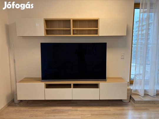 IKEA BESTÁ nappali szekrénysor - 240 cm széles, fehér/tölgy