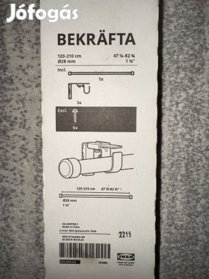 IKEA BekrÄFTA Függönyrúd készlet, fekete, 120-210 cm új, bontatlan