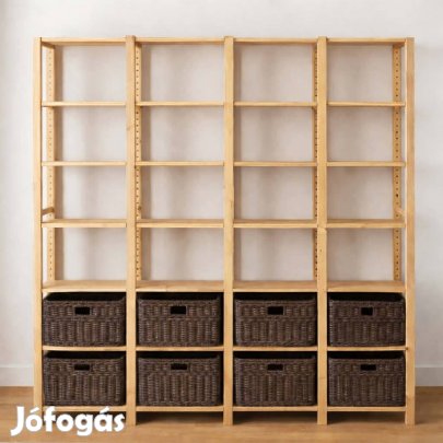 IKEA Ivar polcrendszer 5 oldalelem + 8 kosár könyvesfal