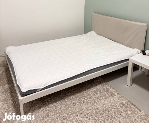 IKEA Kleppstad fehér fém és bézs textil 140 x 200 cm franciaágy