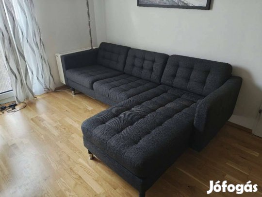 IKEA Landskrona 3 sz. sarokkanapé fekvőfotellal Gunnared szürke