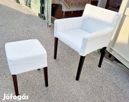 IKEA Nils karfás szék + lábtartó/puff/ülőke újszerű huzattal
