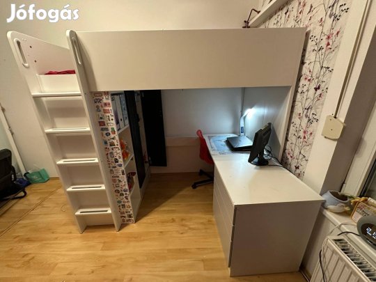 IKEA Smastad galériaágy, íroasztal, szekrény