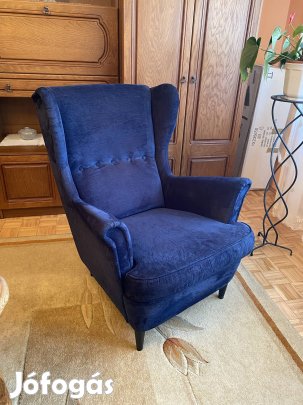 IKEA Strandmon füles fotel sötétkék Bársony 