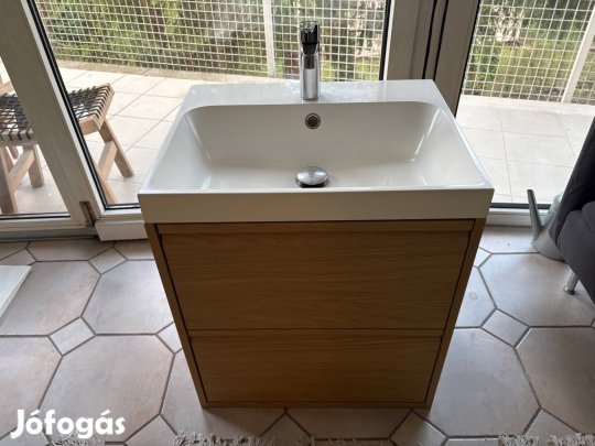 IKEA Ängsjön/Backsjön mosdószekrény + mosdó + csap (1 db, tölgy hatás)