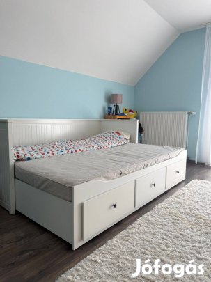 IKEA ágy 160 x 200 zsákrugós matrac, 3 fiókkal, fehér