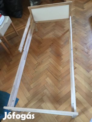 IKEA ágykeret ágyráccsal, bükk tömör fa, védőkorláttal, 165x77 cm