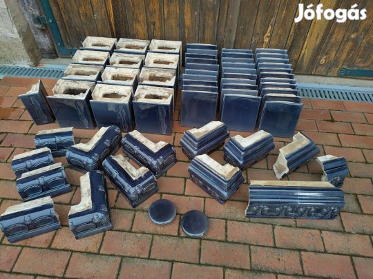 Ibolyakék meisseni vasöntvény tűzterű cserépkályha