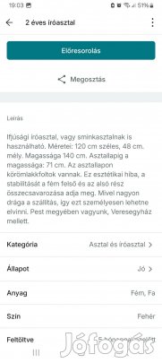 Ifjúsági íróasztal, sminkasztal