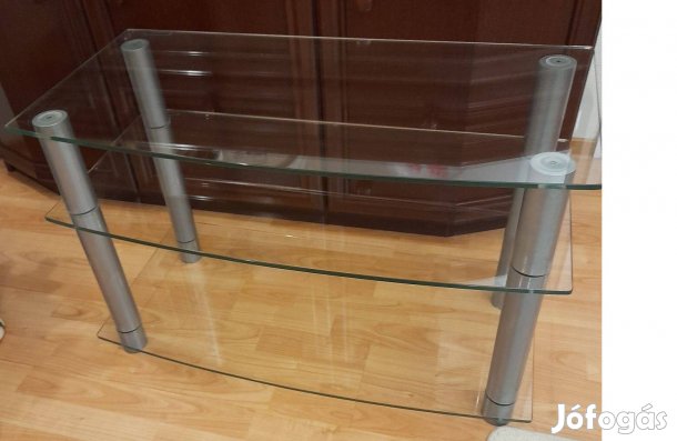 Igényes, 3 szintes edzett üvegasztal szép állapotban olcsón eladó