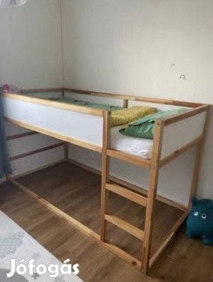 Ikea Kura Megfordítható ágy, fehér/fenyő (matraccal)