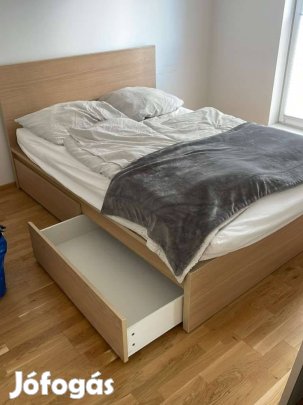 Ikea Malm 2-fiókos franciaágy 140x200+ágyrács+matrac