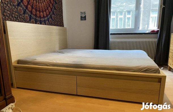 Ikea Malm 2-fiókos franciaágy 140x200+ágyrács+matrac